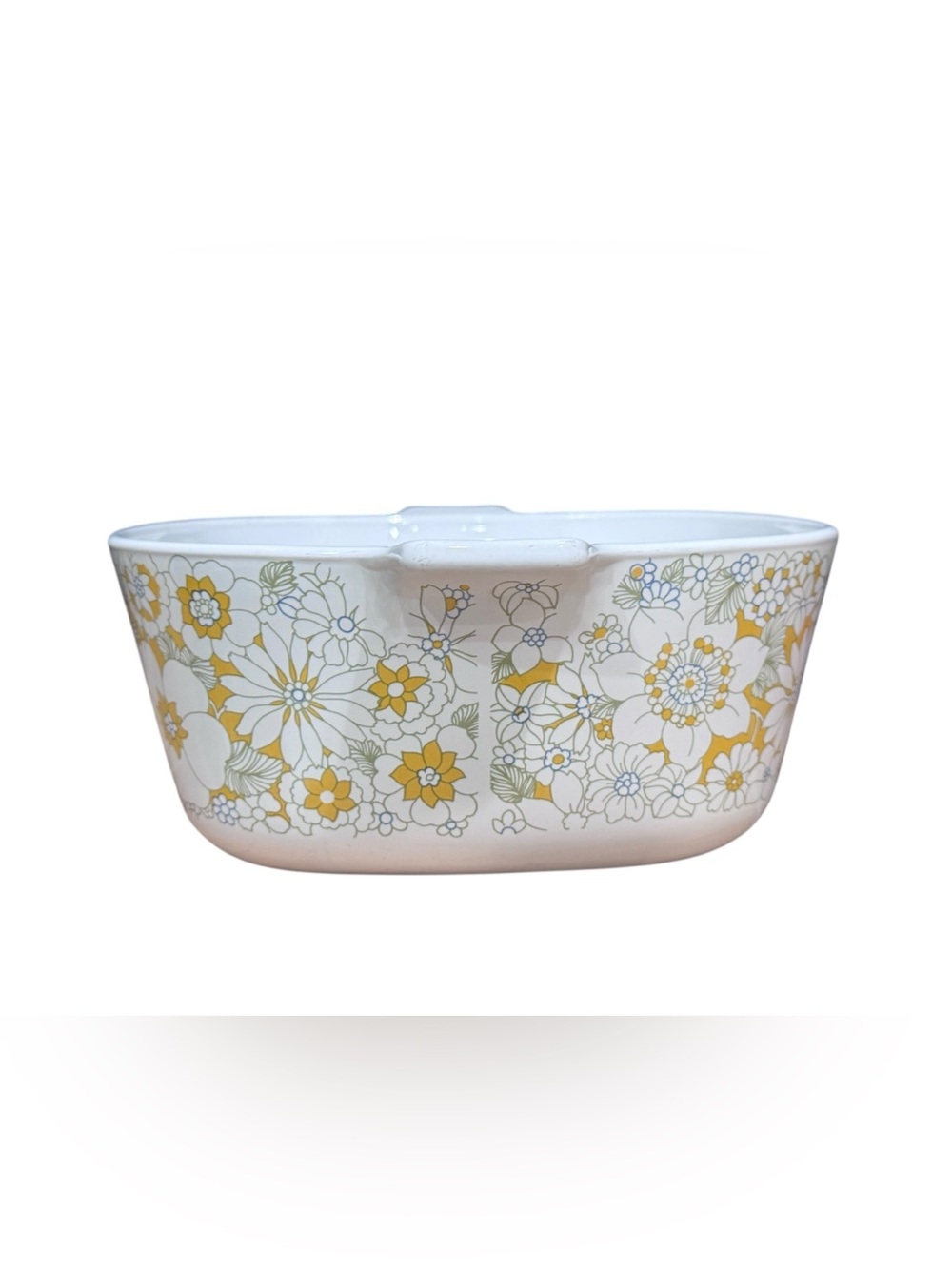 Vintage Corningware White Ceramic Casserole with Navy Marking